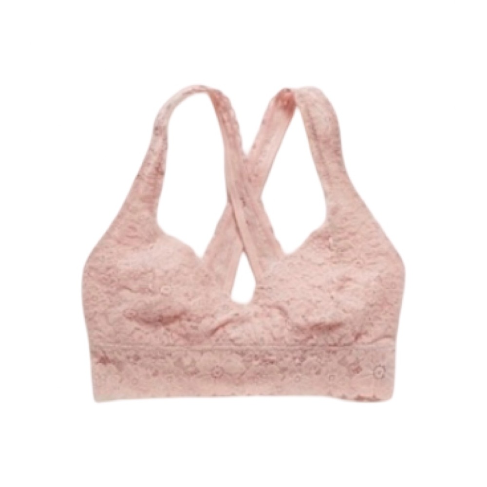aerie lace cross-back bralette in pink color
